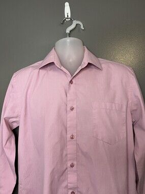 Adolfo Shirt Mens 15/15.5 32/33 Pink Long Sleeve Dress Button Front Point Collar